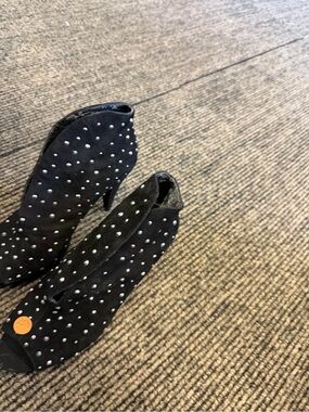Black Studded Peep-Toe Heeled Booties - Elegant Women's Dress Shoes